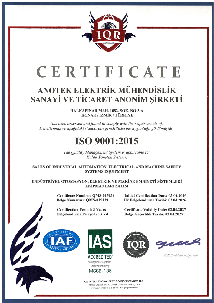 ISO 9001:2015 Kalite Yönetim Sistemi Belgesi