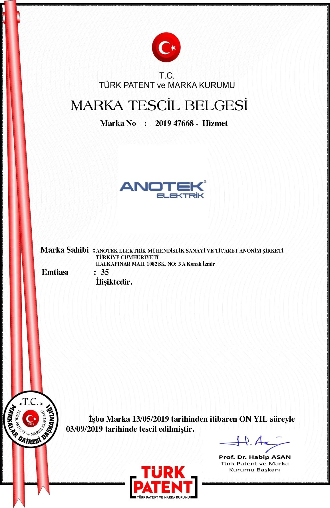 Marka Tescil Belgesi 2019-2029